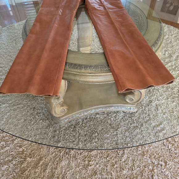 Vtg Tommy Hilfiger Women's Rich Tan Solid Leather Pants Size 10 Moto Boho Biker - Picture 6 of 9